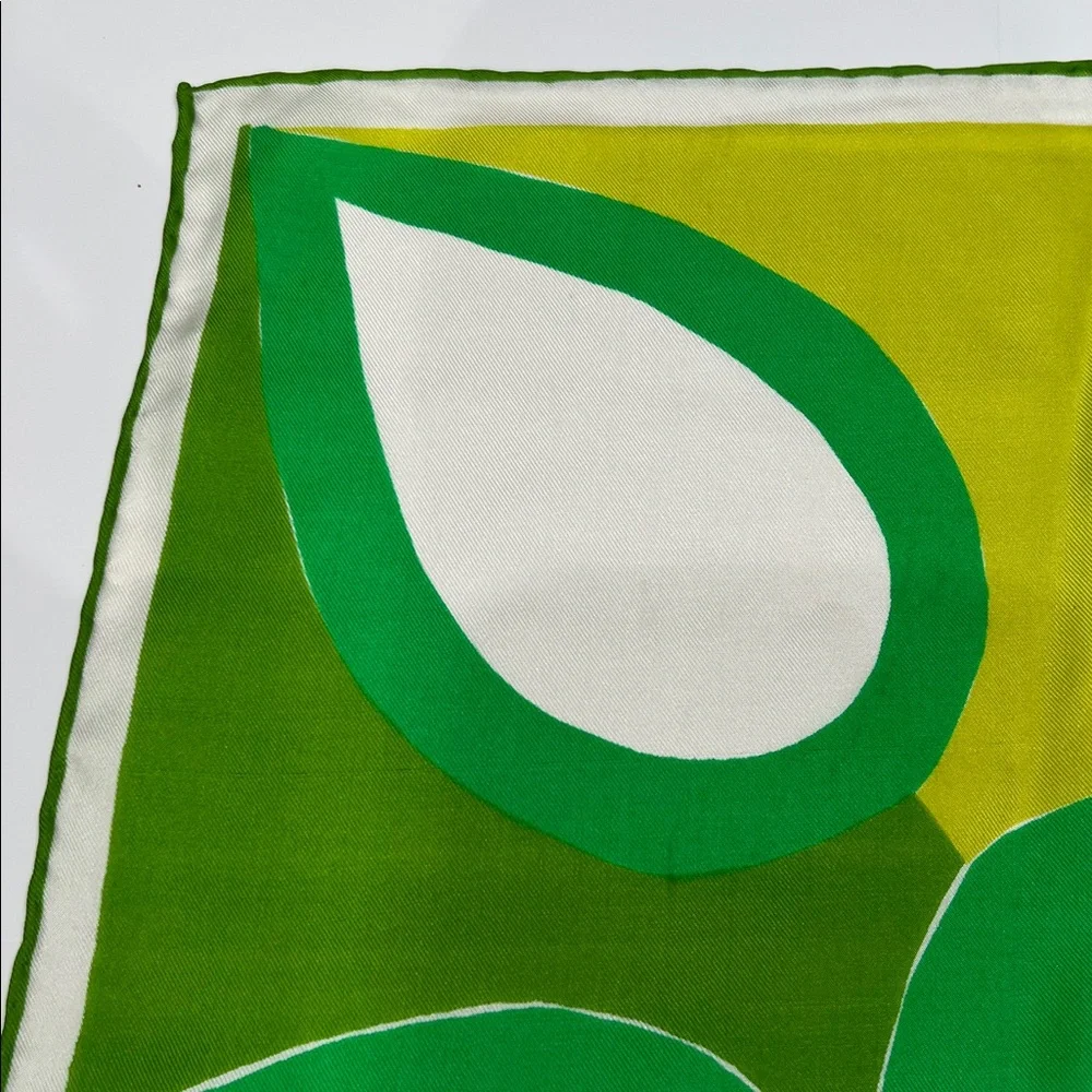 Vintage Vera Neumann geometric design neon greens and white 60’s scarf Japan